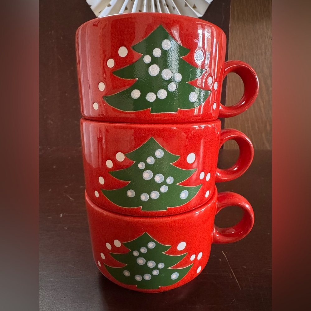 Waechtersbach Christmas Tree 3 Red Stacking Cups Mugs West Germany VINTAGE!